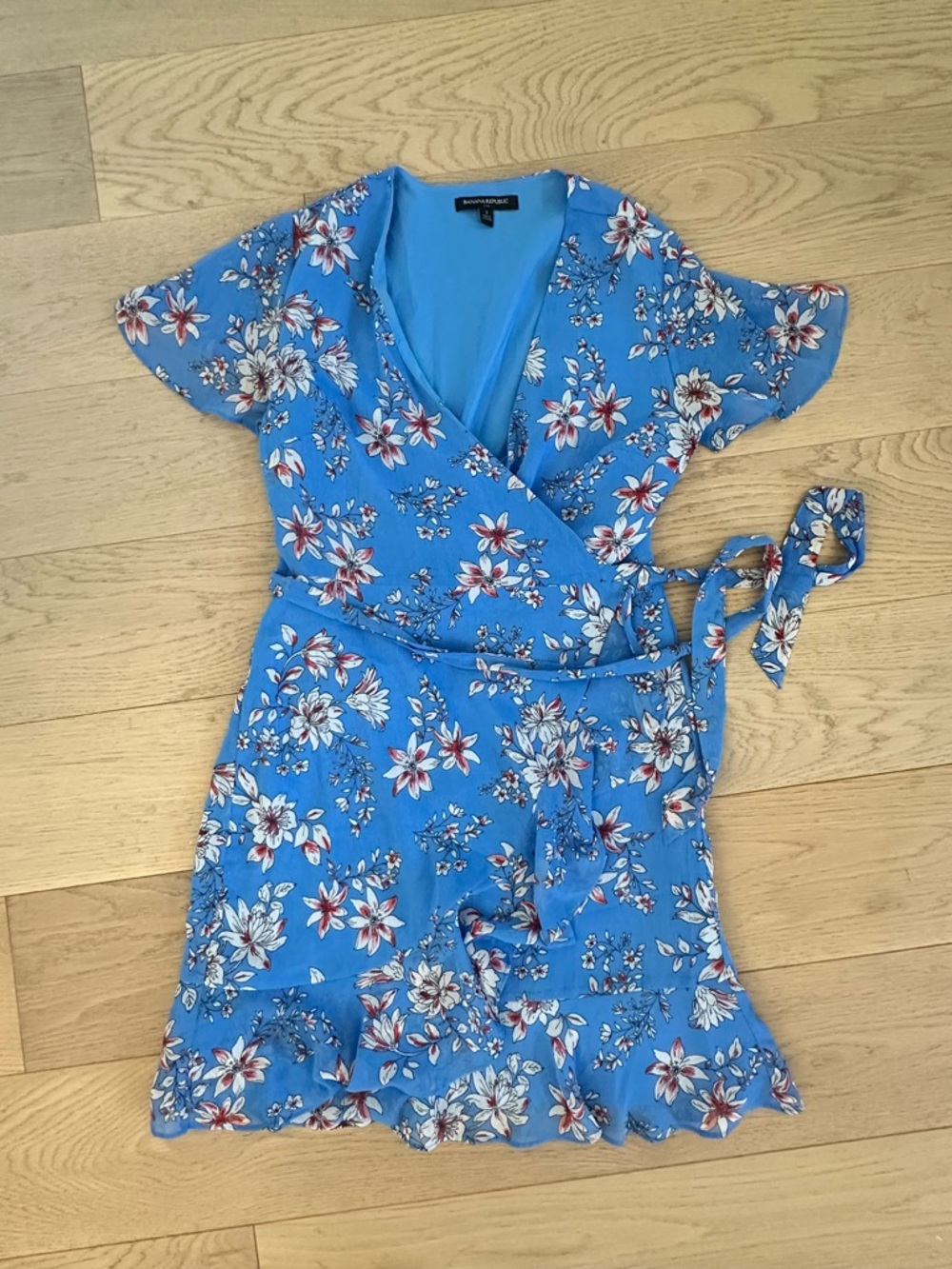 Banana Republic Blue, Red and White Floral Wrap Dress